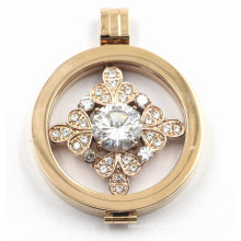 Vacuum Plating 316L Stainless Steel Fashion Locket with Floating Coin